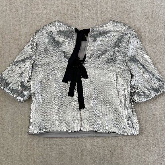 J. Crew Sequin Party Blouse Top With Black Bow in Back 4 - Picture 4 of 10
